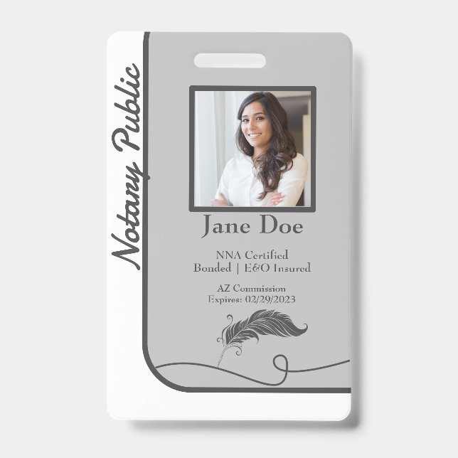 Grey Classic Style Notary Public ID Badge QR Code (Front)