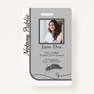 Grey Classic Style Notary Public ID Badge QR Code