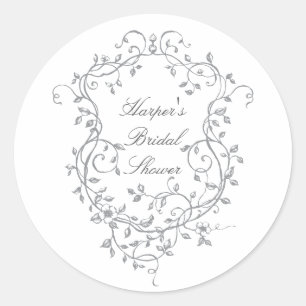 Grey Classy French Victorian Bridal Shower Classic Round Sticker