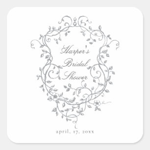 Grey Classy French Victorian Bridal Shower Square Sticker