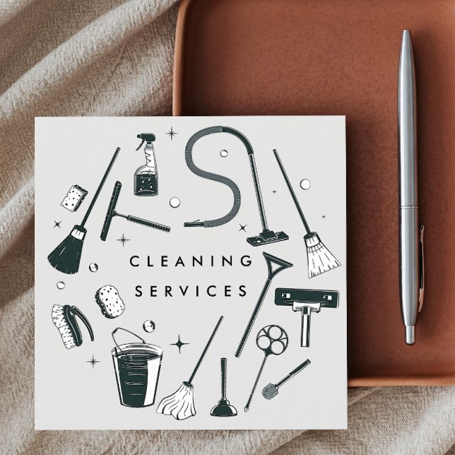 Grey Cleaning Services Square Business Card (Creator Uploaded)