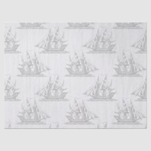 Grey Clipper Ships on White Decoupage Tissue Paper