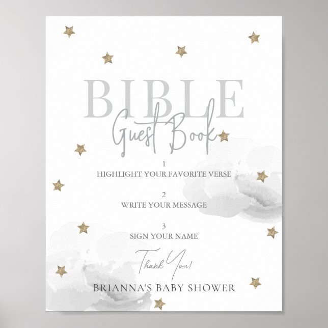 Grey Cloud Gold Star Baby shower Bible Livre d'or (Devant)