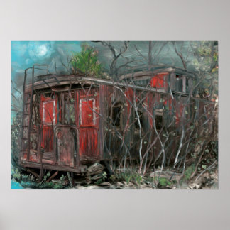 Grey Cloud Island Caboose Oil on Panel Poster