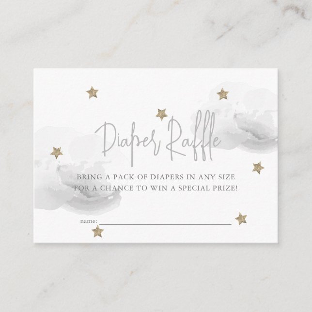 Grey Cloud & Star Baby Shower Diaper Raffle Ticket Enclosure Card (Front)