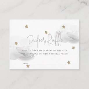 Grey Cloud & Star Baby Shower Diaper Raffle Ticket Enclosure Card