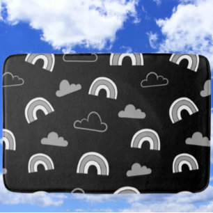 Grey Clouds and Rainbows on Black Bath Mat