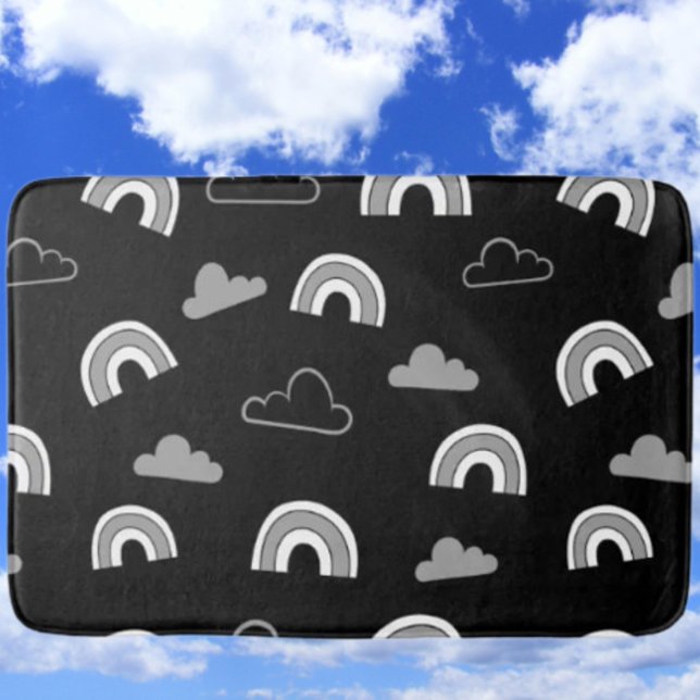 Grey Clouds and Rainbows on Black Bath Mat (Creator Uploaded)