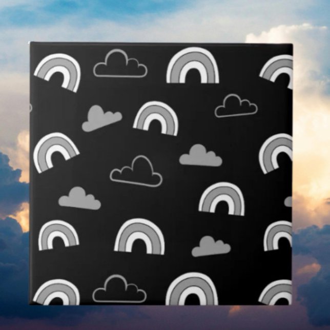 Grey Clouds and Rainbows on Black Ceramic Tile (Creator Uploaded)