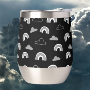 Grey Clouds and Rainbows on Black Stemless