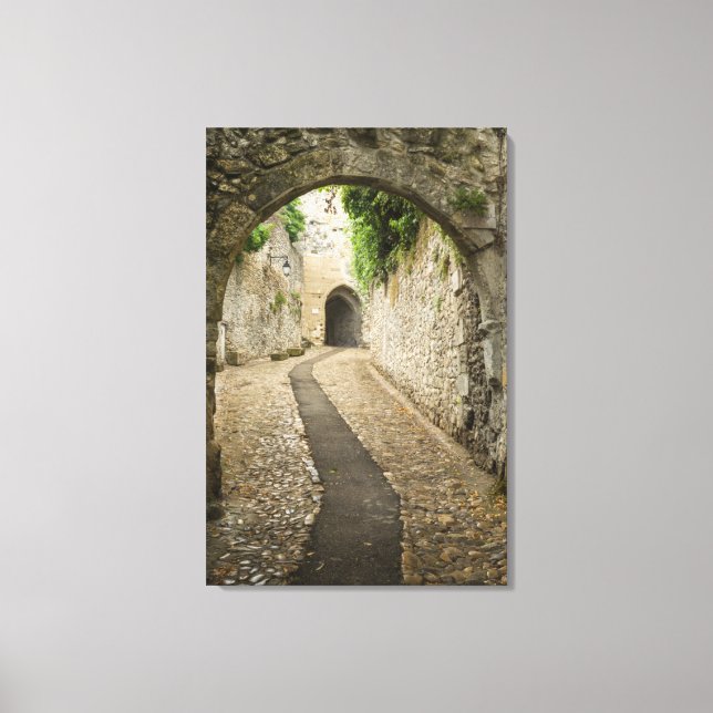 Grey Cobblestone street, France Canvas Print (Front)