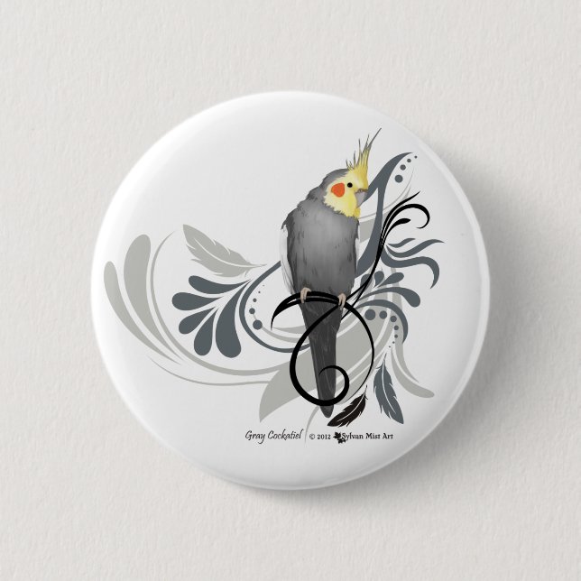 Grey Cockatiel 2 Inch Round Button (Front)