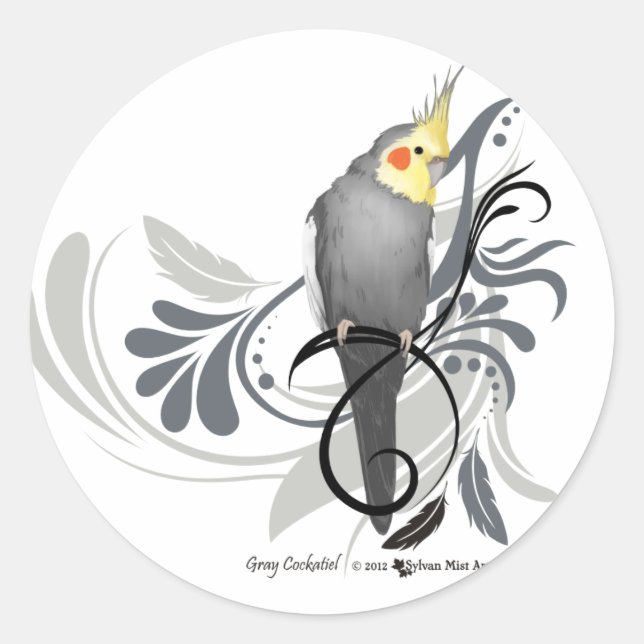 Grey Cockatiel Classic Round Sticker (Front)
