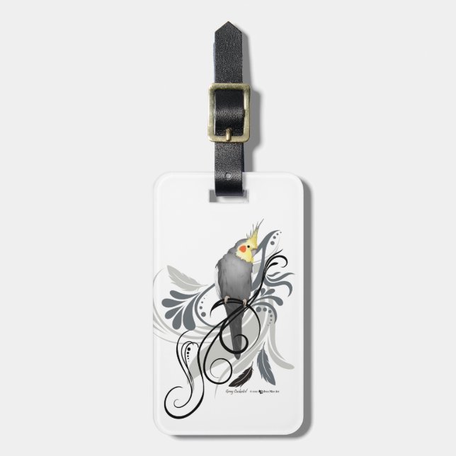 Grey Cockatiel Luggage Tag (Front Vertical)