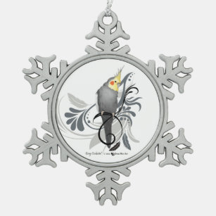 Grey Cockatiel Snowflake Pewter Christmas Ornament