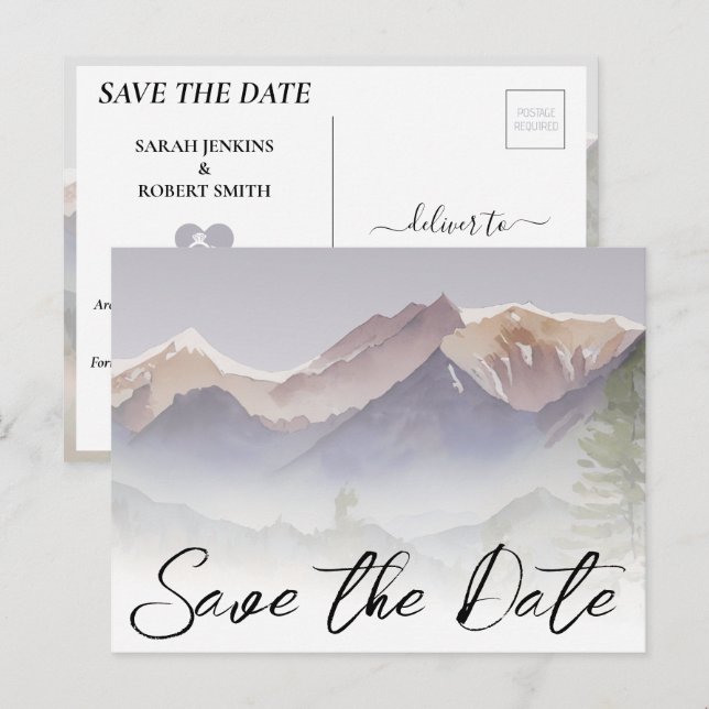 Grey Colorado Mountain Wedding Save The Date Postcard (Front/Back)