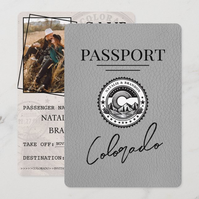 Grey Colorado Passport Save The Date (Front/Back)