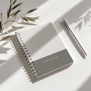 Grey Colour Block Custom Name Notebook