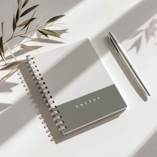 Grey Colour Block Custom Name Notebook (Gray color block personalizable notebook.)
