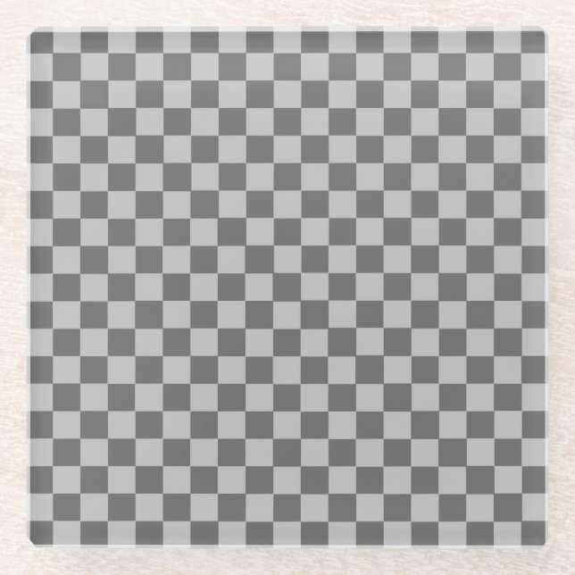 Grey Combination Classic Chequerboard by STaylor Glass Coaster (Front)