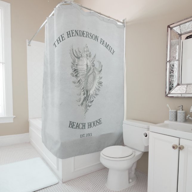 Grey Conch Shell Shower Curtain (In Situ)
