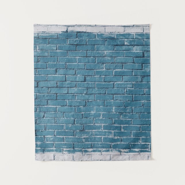 Grey concrete bricks painted in blue tapestry (Front)