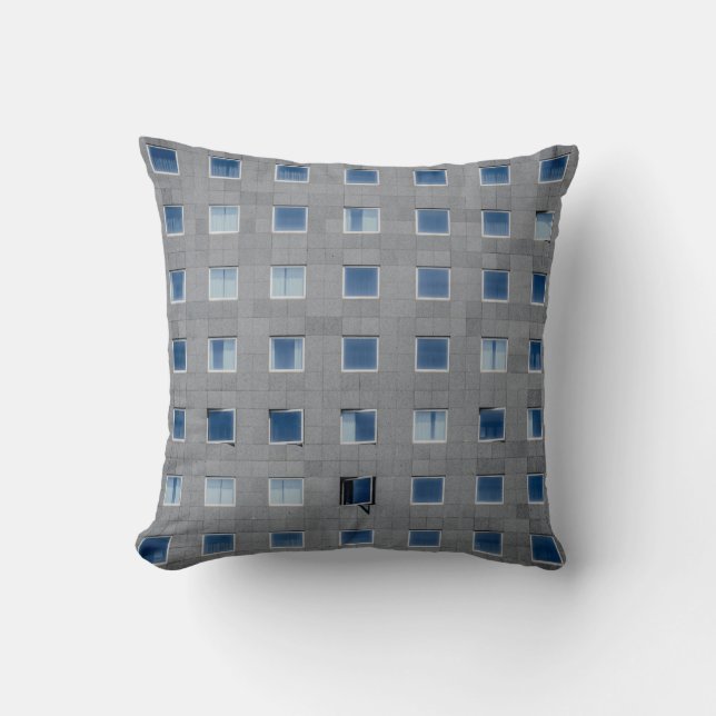 Grey concrete building photography throw pillow (Front)
