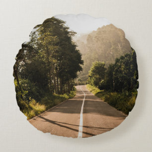 Grey concrete road in the morning round pillow