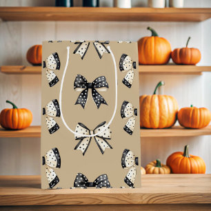 Grey Coquette Halloween Bow Medium Gift Bag