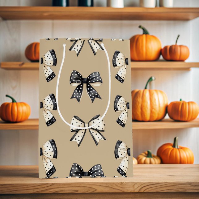 Grey Coquette Halloween Bow Medium Gift Bag (Beige Halloween Coquette Bow Gift Bag)