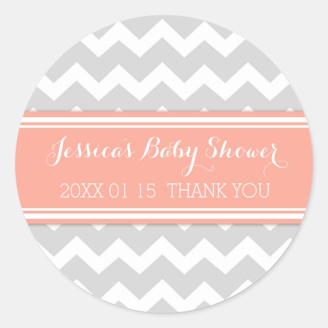 Grey Coral Chevron Baby Shower Favour Stickers (Front)
