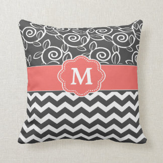 Grey Coral Chevron Monogram Throw Pillow