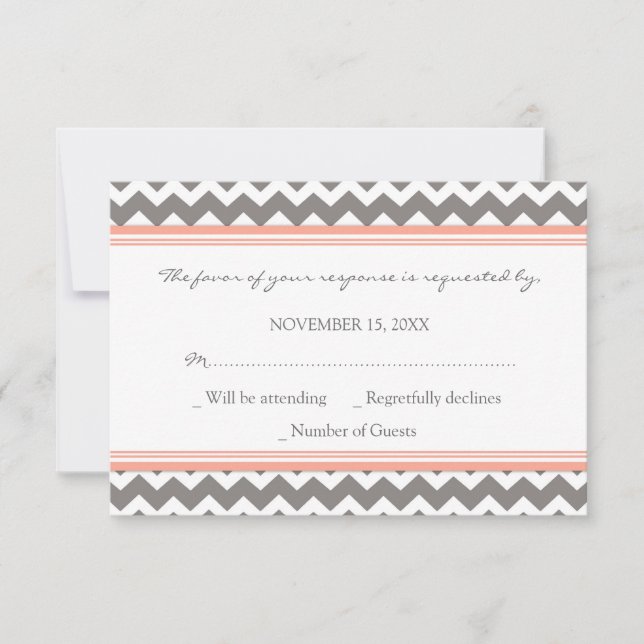Grey Coral Chevron RSVP Wedding Card (Front)