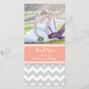 Grey Coral Chevron Thank You Wedding Photo Cards