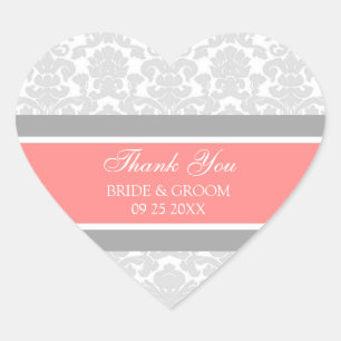 Grey Coral Damask Thank You Wedding Favour Tags