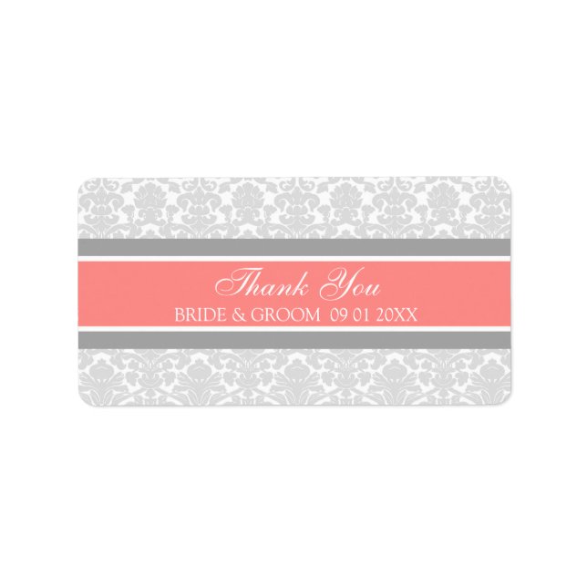 Grey Coral Damask Wedding Labels (Front)