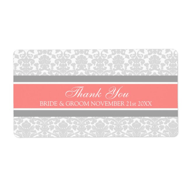 Grey Coral Damask Wedding Labels (Front)