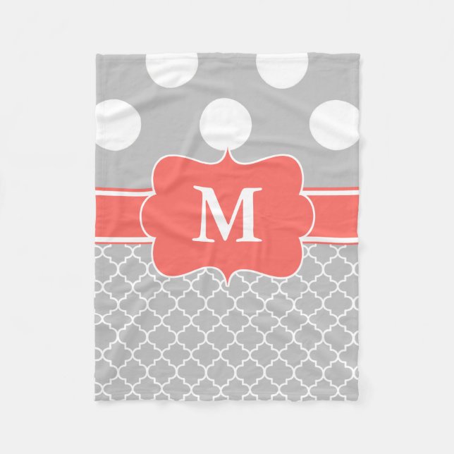 Grey Coral Dots Chevron Monogram Blanket (Front)