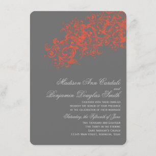 Grey Coral Elegant Flourish Wedding Invitations