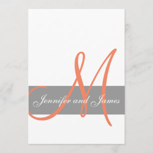 Grey Coral Wedding Invitation Monogram Names