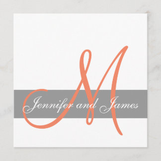 Grey Coral Wedding Invitation | Monogram Names