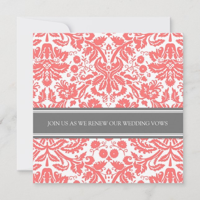 Grey Coral Wedding Vow Renewal Invitation (Front)