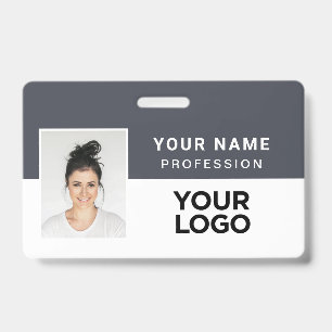 Grey Corporate Employee Photo Name Tag Badge