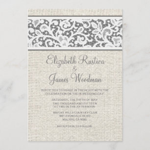 Grey Country Burlap & Linen Wedding Invitations