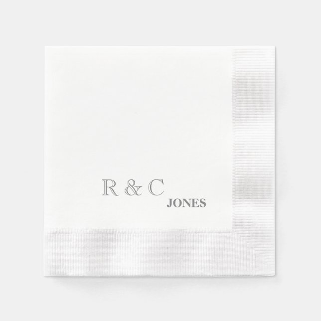 Grey Couple Initials & Last Name Simple Cocktail Napkin (Front)