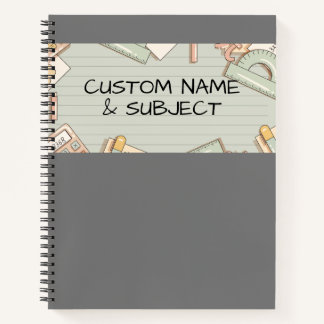 Grey Cover with Cute Math Graphics Spiral Notebook