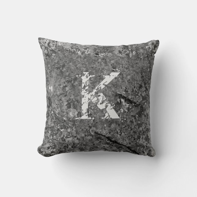 Grey Cracked Natural Rock Texture Custom Monogram Throw Pillow (Front)