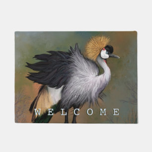 Grey Crane Bird Doormat - Welcome