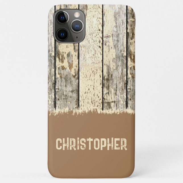Grey cream and brown rustic faux wood add name Case-Mate iPhone case (Back)