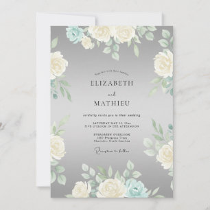 Grey Cream Blossom Romance Wedding Invitation